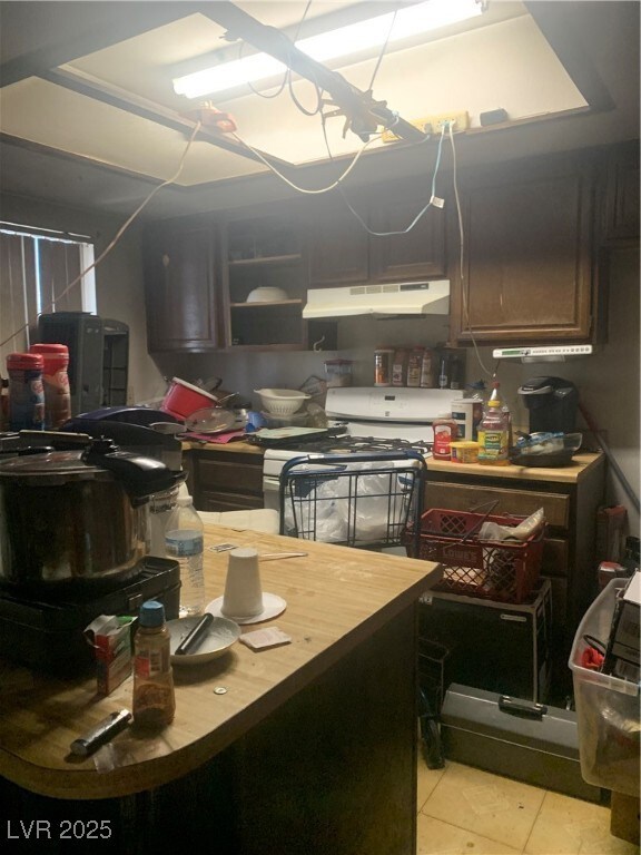 Kitchen featuring gas range, extractor fan, and li