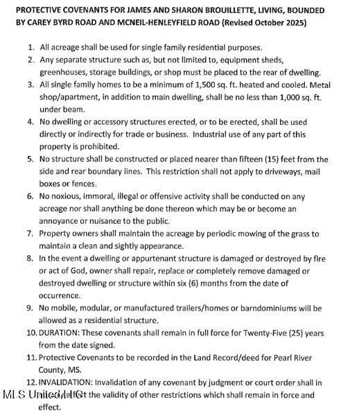 4, Covenants, Carey Byrd Road, Lot 7