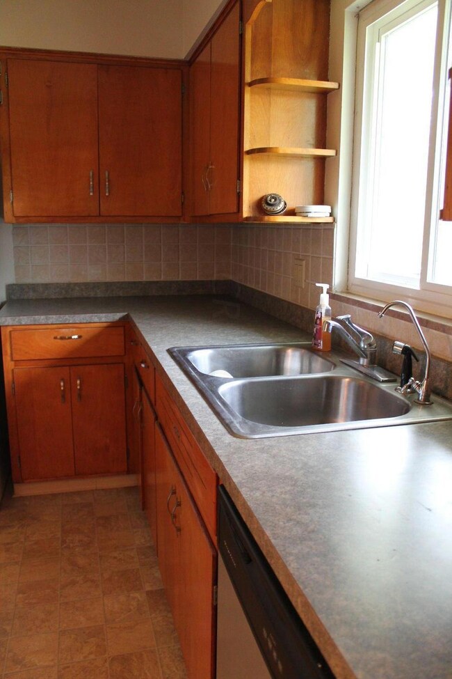 Sink and window overlooking backyard