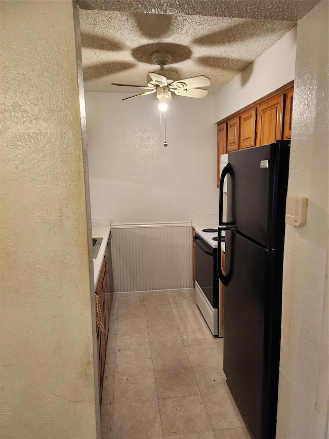 Galley kitchen with new microwave