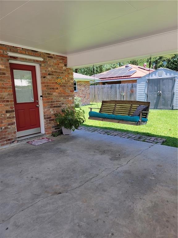 Side door with swing under carport