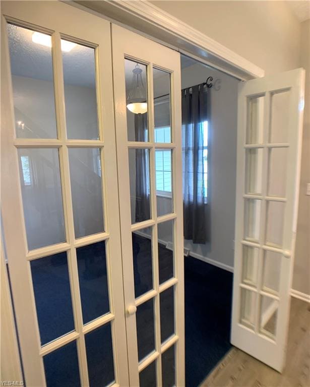 French doors leading to the office space.