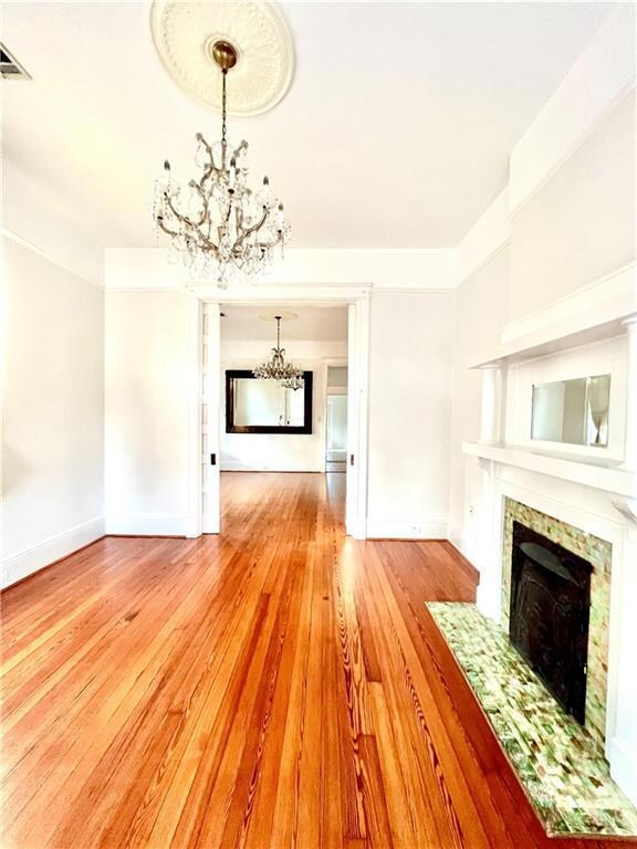 Living room with crystal chandelier