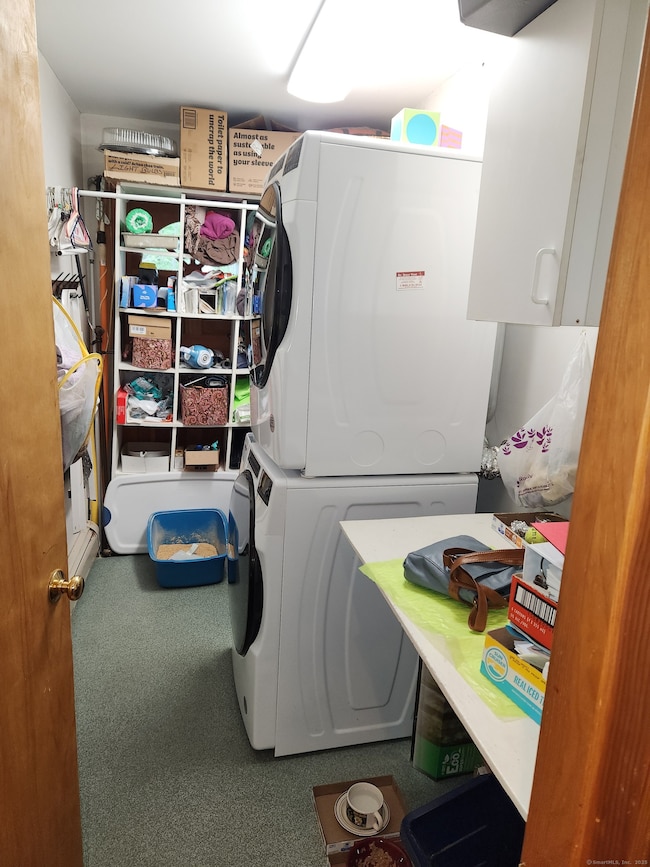 First floor laundry room. Behind the far shelf, which would be removed, is the private entry for the Landlord's use of the laundry.