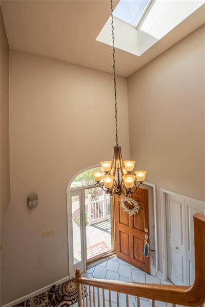 Spacious Foyer with Skylight and New Light Fixture