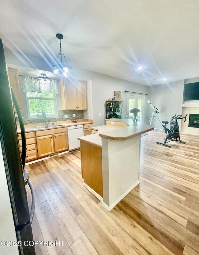 kitchen and living