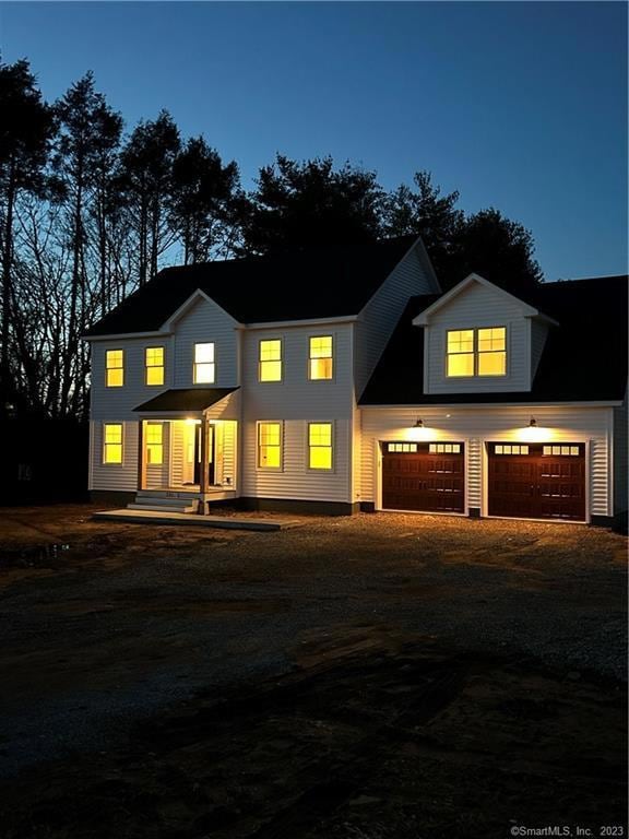 Front of house at night