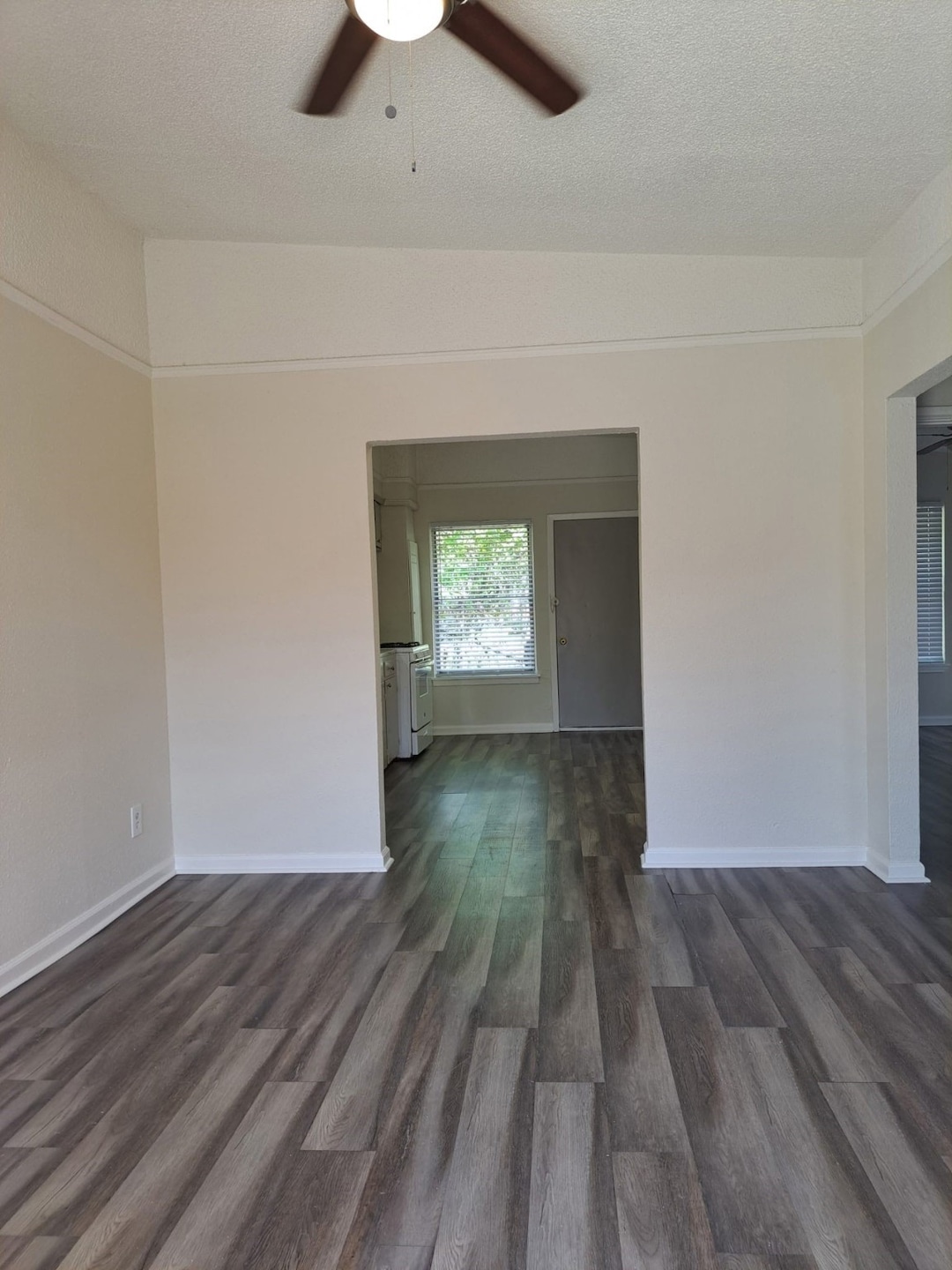Living area connected to the kitchen, yet separate