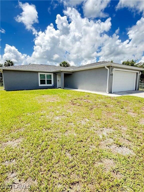 Single story home featuring stucco siding, an atta
