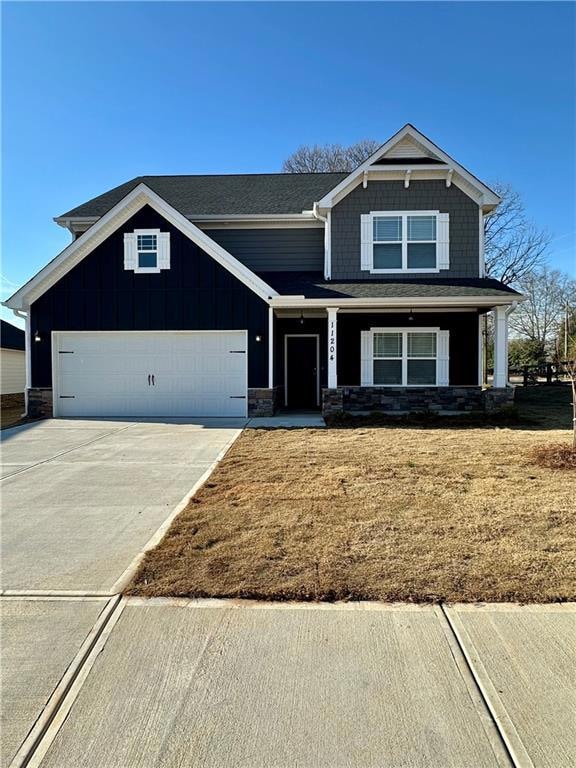 Craftsman-style house with board and batten siding