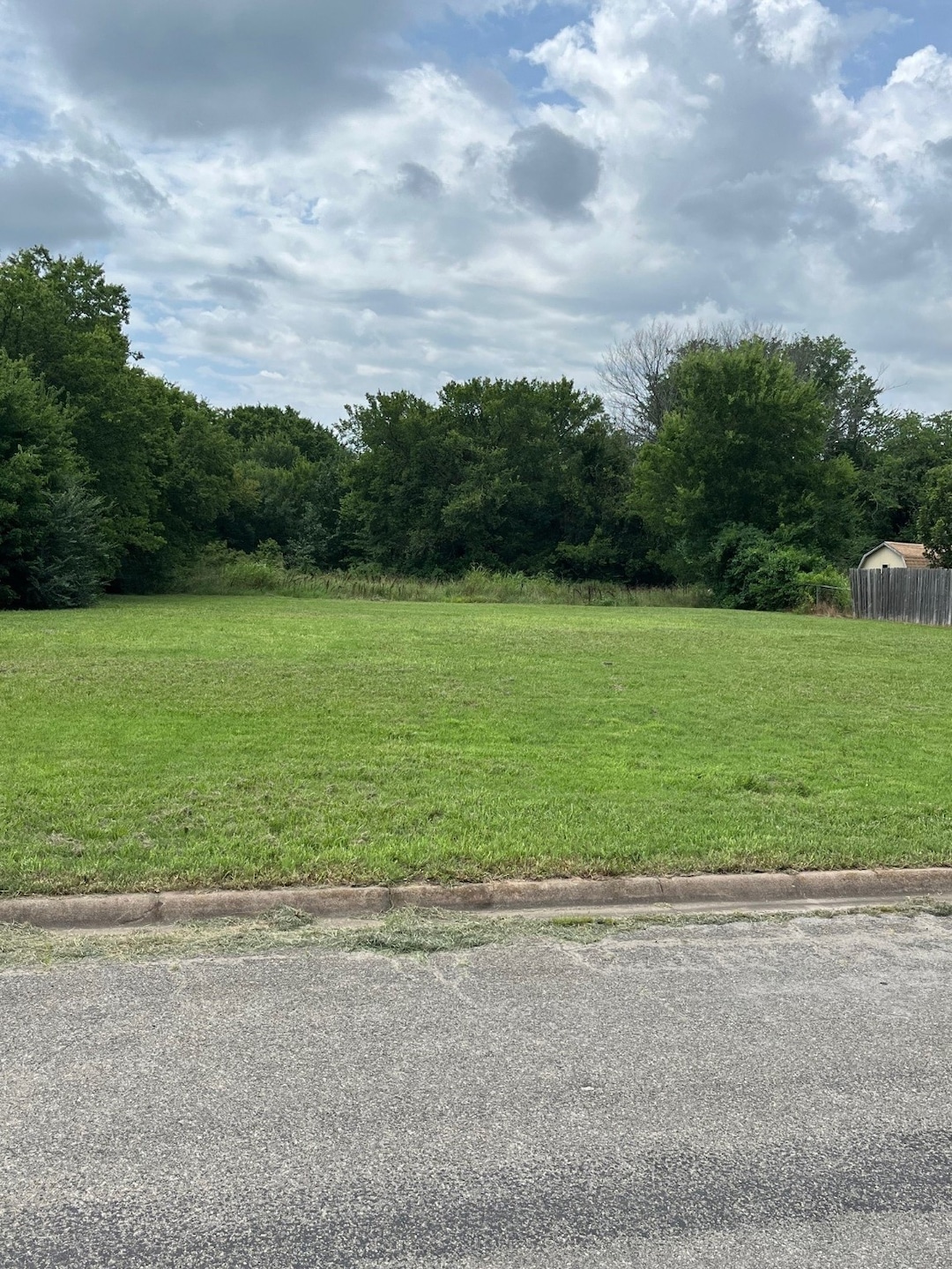 View of asphalt road with curbs and a view of trees