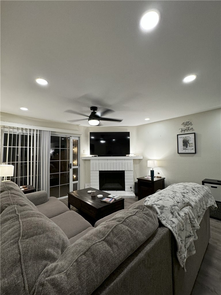 living room and fireplace