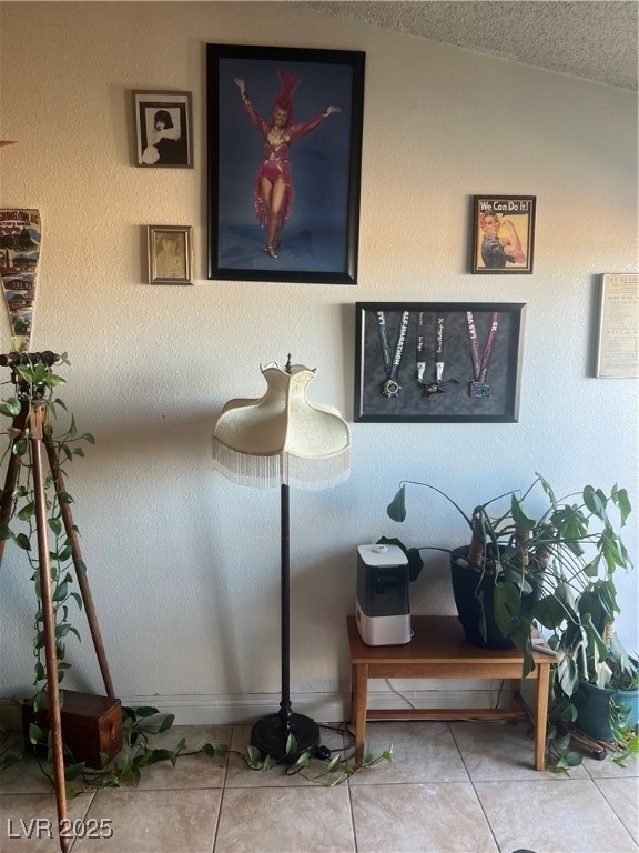 Detailed view of baseboards and a textured wall