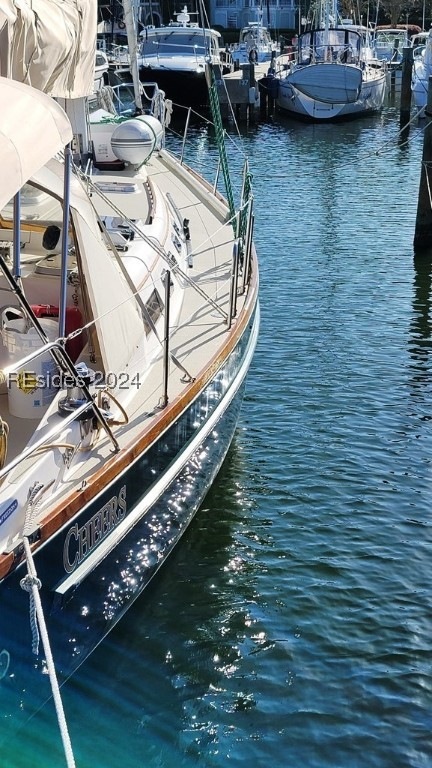 View of dock with a water view