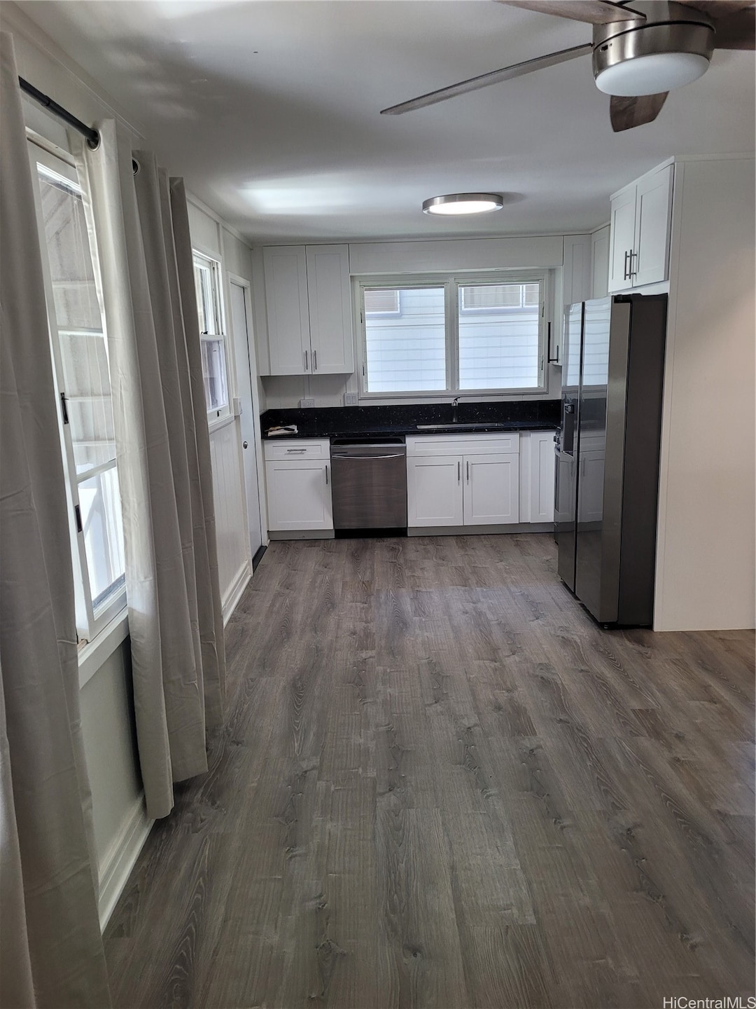 Looking at kitchen from living room area
