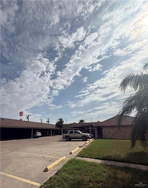 View of partially covered parking lot