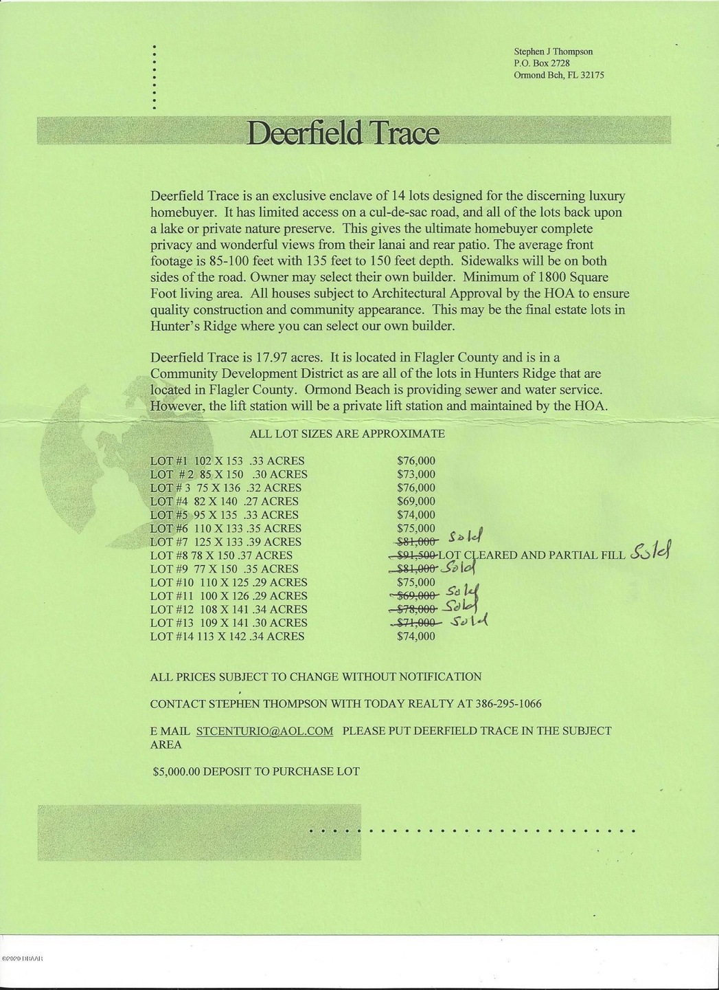 DEERFIELD LOT PRICES 1