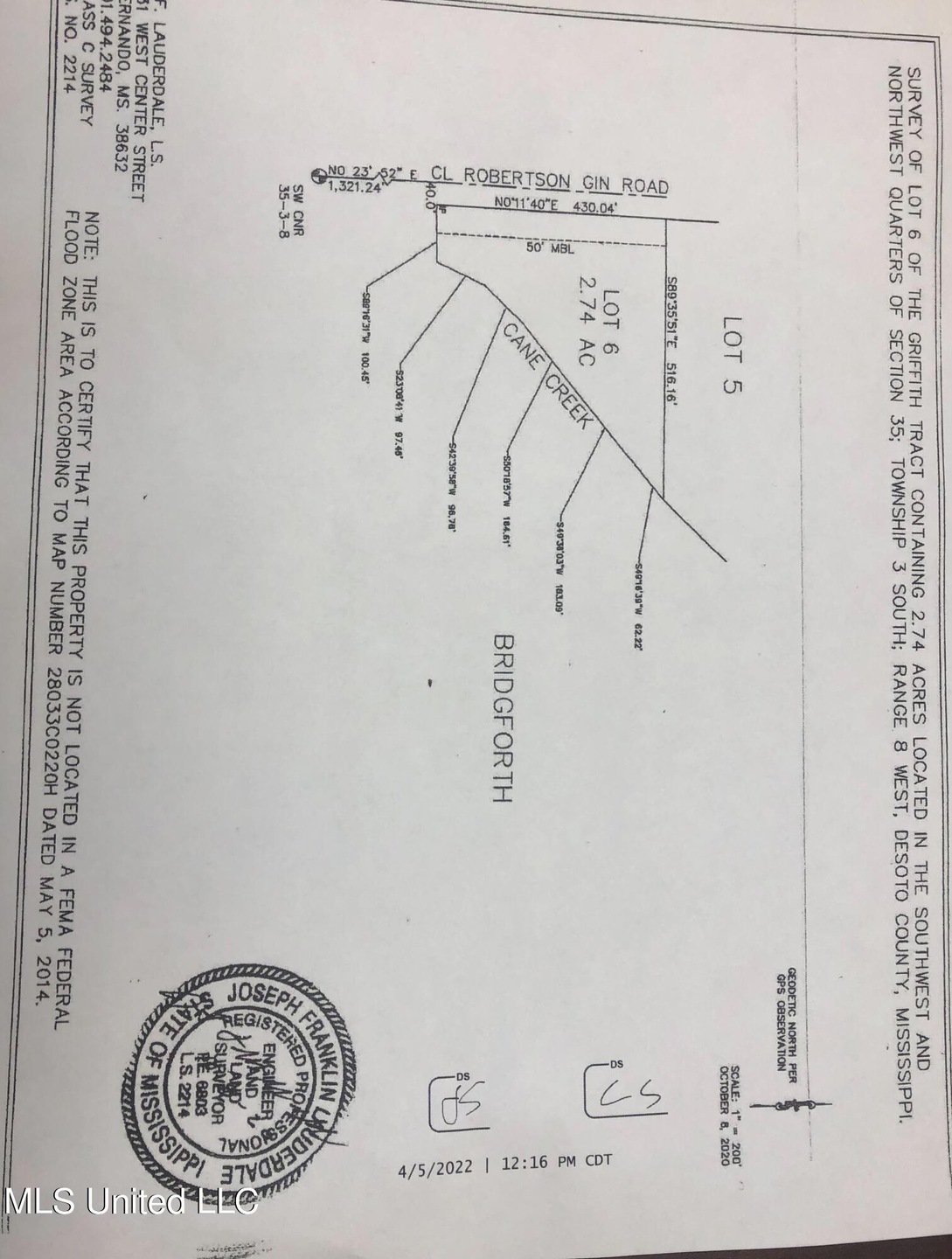 Lot 6 Robertson Gin Rd-Survey Plat