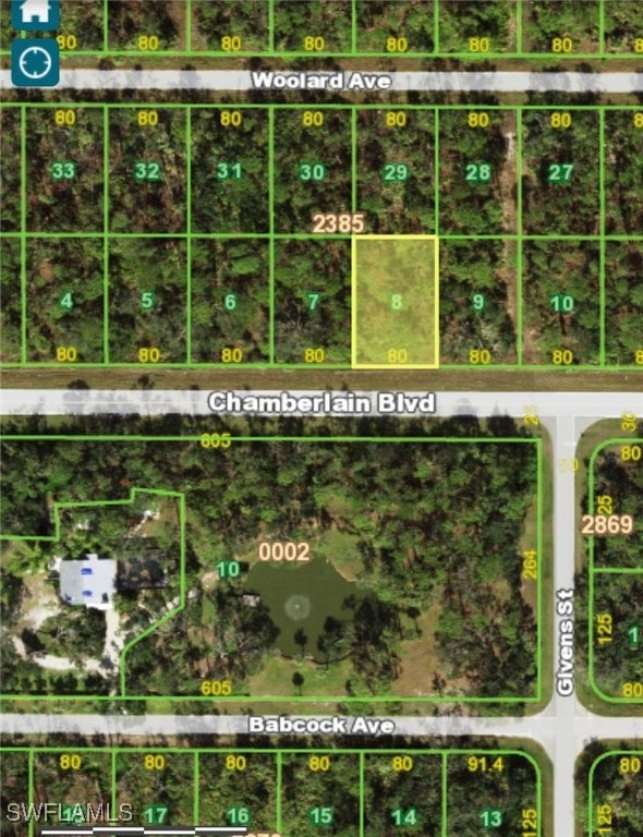 Aerial map of property and surrounding area