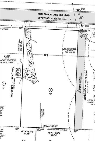 .46 acre lot. Driveway is no longer on property.
