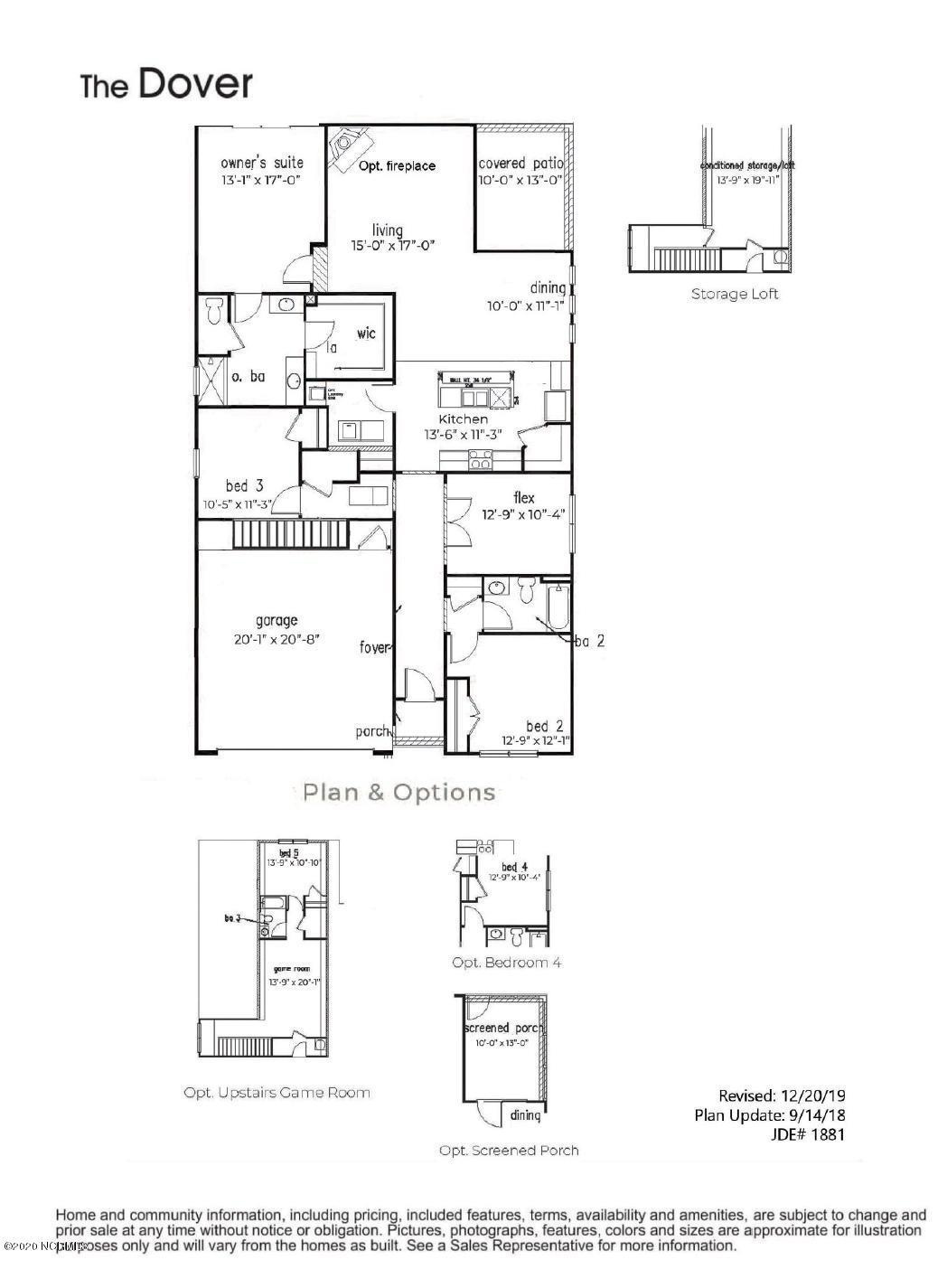 Dover Floor plan with Options