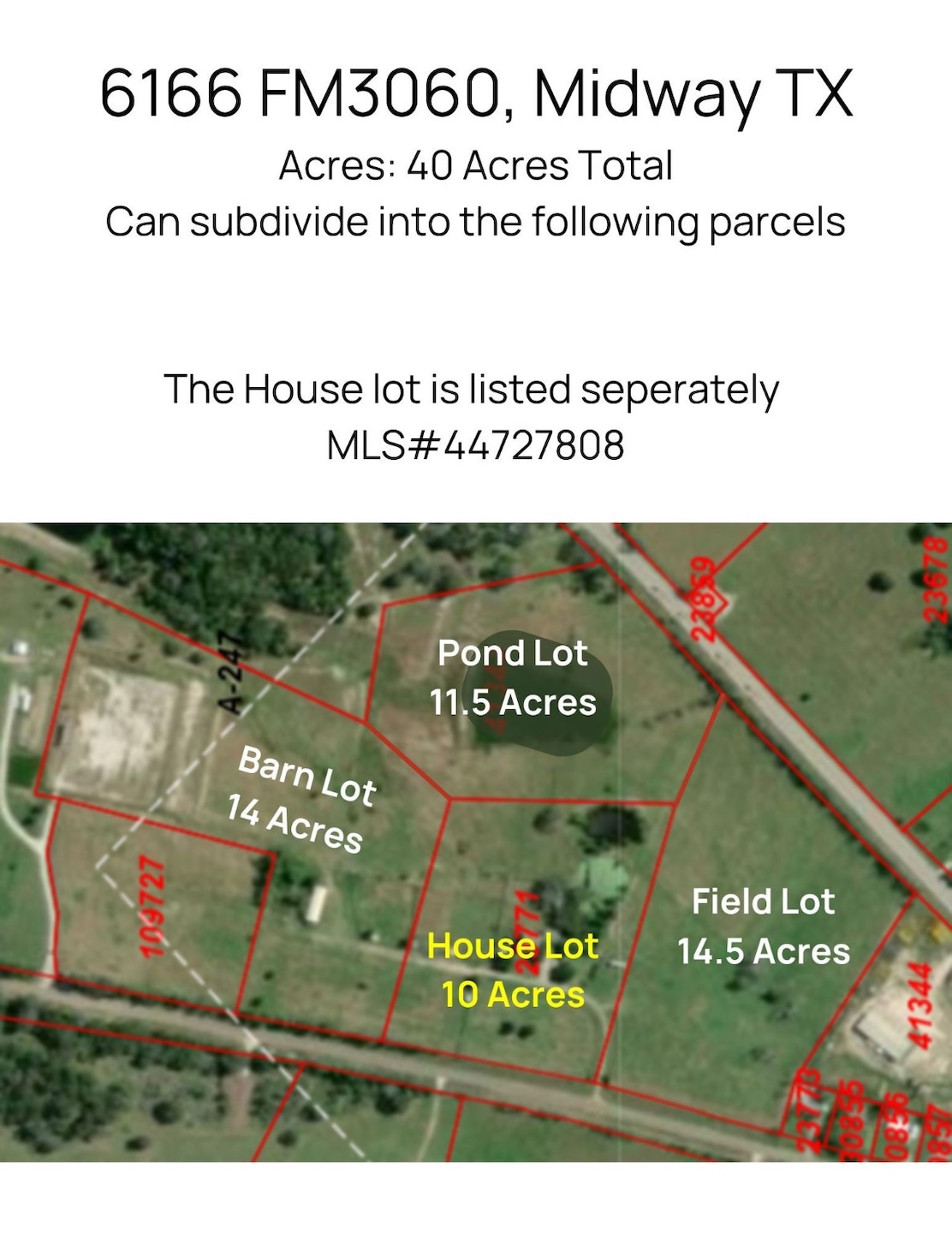 Total Acreage - 40 Acres, will subdivide as shown