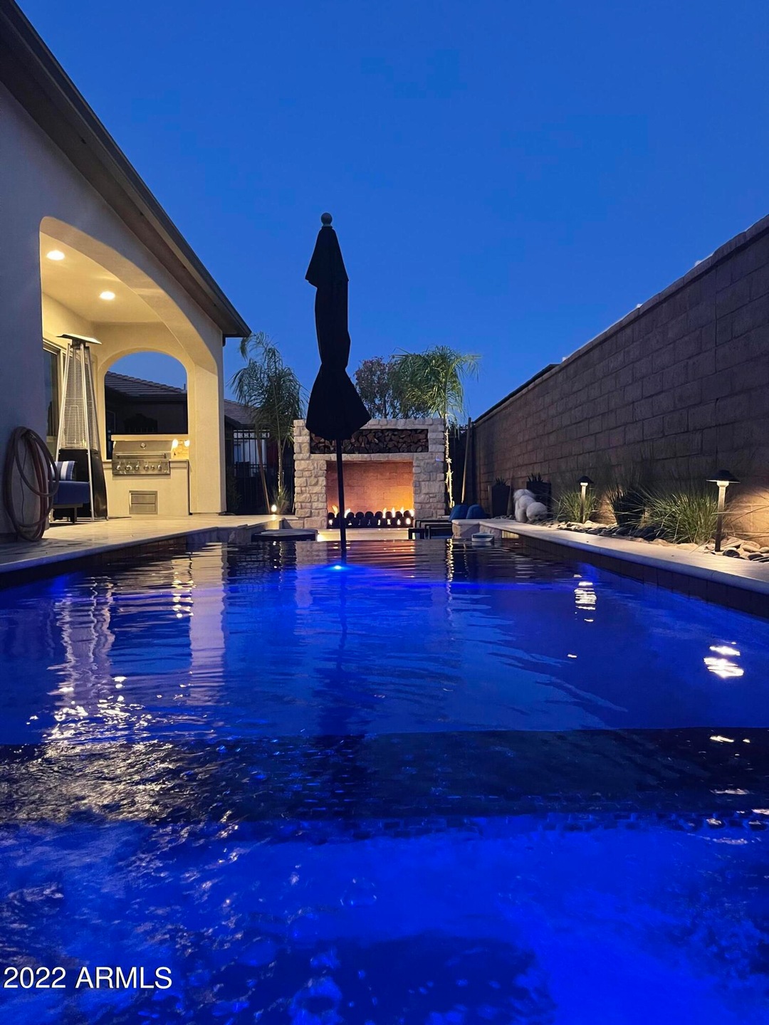 Backyard pool/spa evening