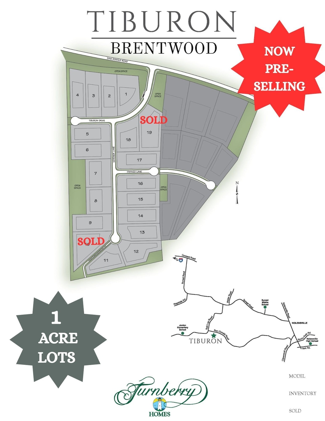 Small intimate exclusive Turnberry enclave of one-acre+ homesites in Brentwood, along the scenic Williamson County countryside on Sam Donald Road. Don’t miss the chance to be among the first homeowners to hand-select from Tiburon’s premier homesites.