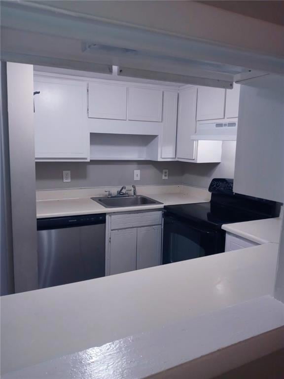 Kitchen featuring black electric range oven, sink,