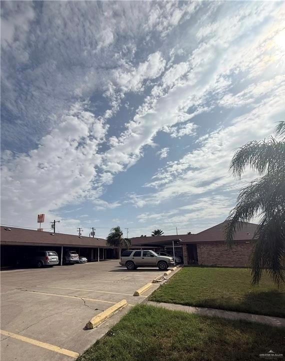 View of partially covered parking lot