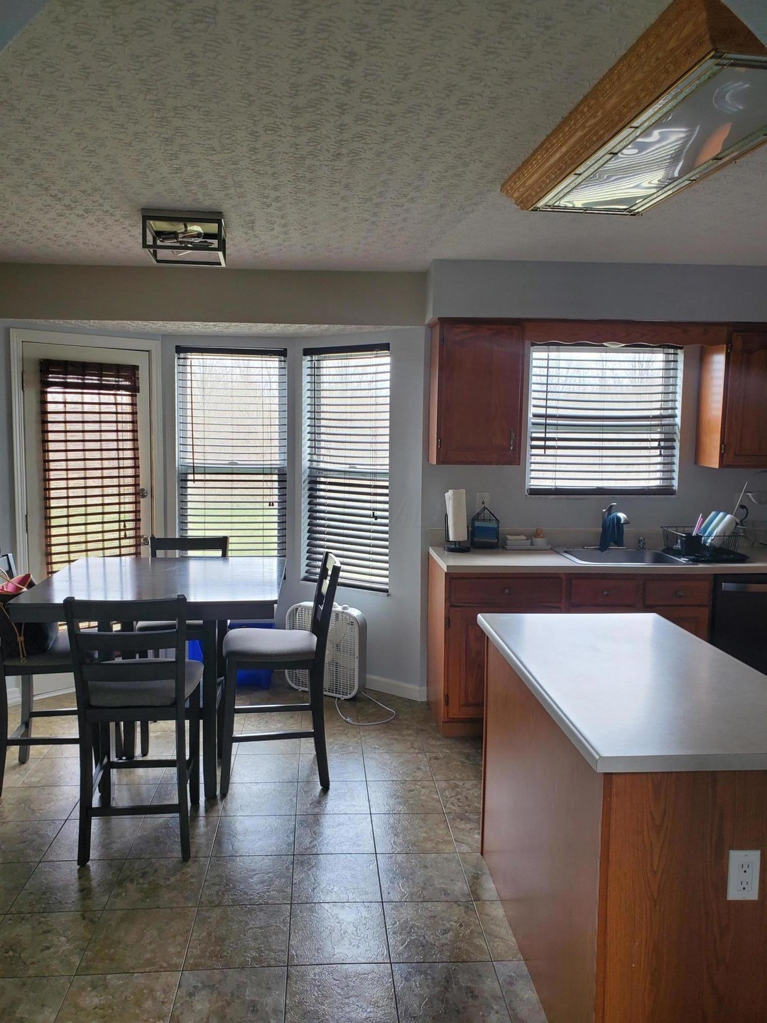 Kitchen bay window. new light fixture