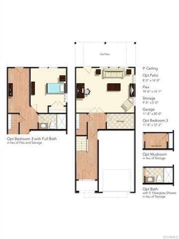 First Floor Layout - home will have the opt Full Bath and a closet in the flex room creating Bedroom 3.