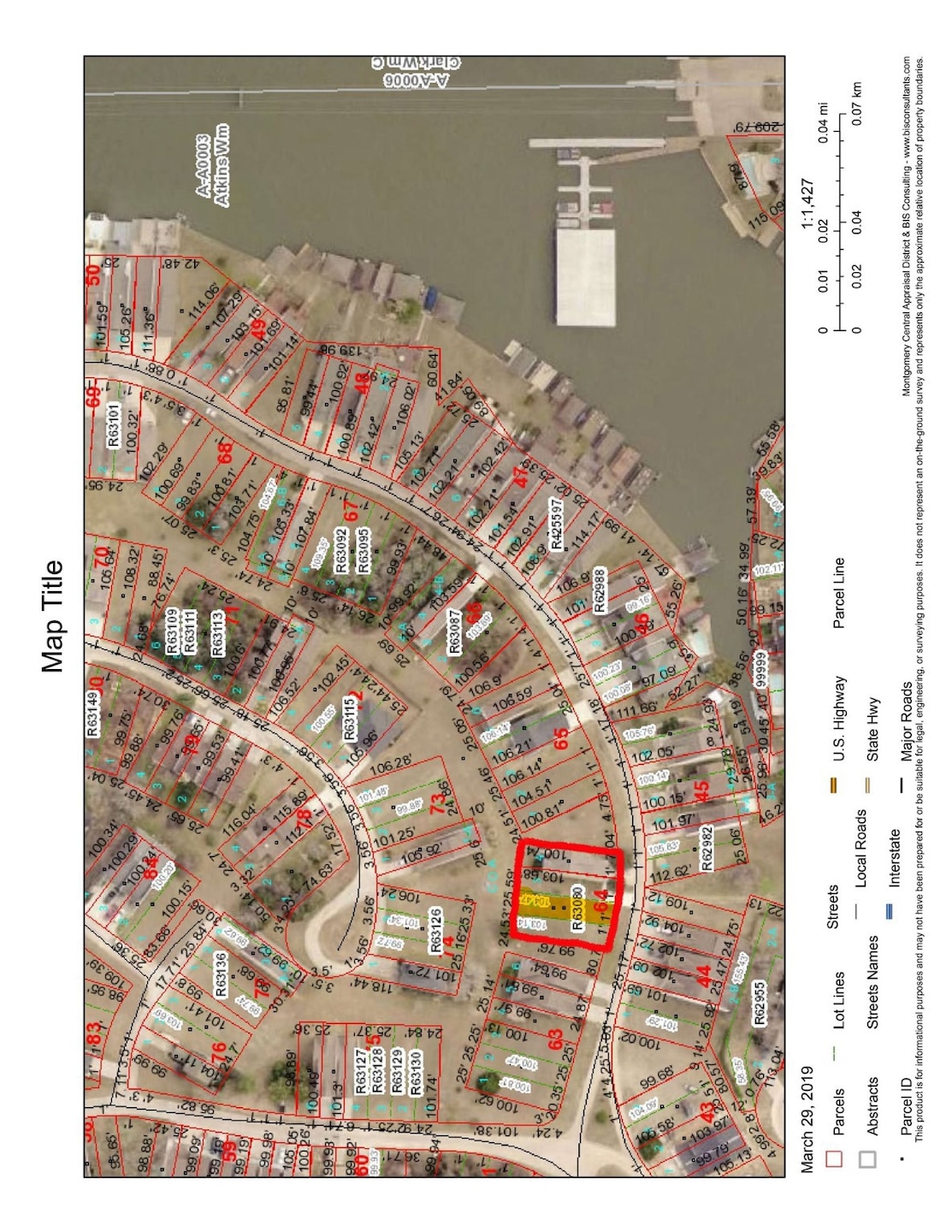  Red outlines Section 64, 4 lots