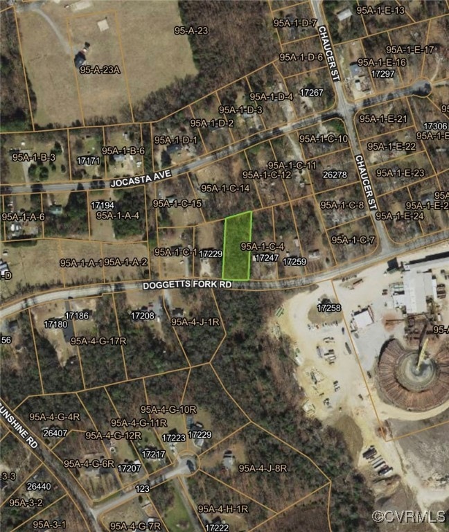 Aerial overview of property's location with proper