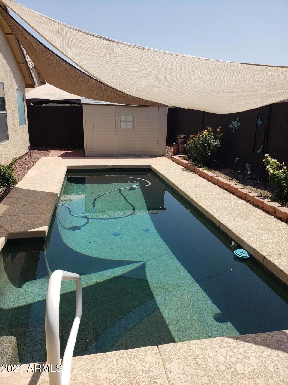 pool with shed