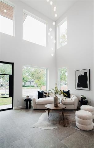 1st level living room - elegant chandelier hanging