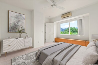 The primary bedroom has a built-in nook for additional storage. ENHANCED PHOTO: IMAGE HAS BEEN VIRTUALLY STAGED.