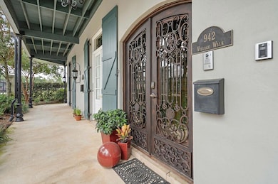 Enter through the double iron doors.