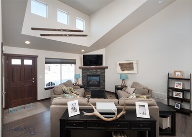 Soaring Ceiling Living Room, Stacked Stone Gas Fir
