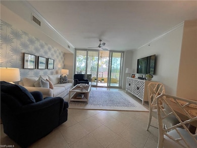 Living area with light tile patterned flooring, wa