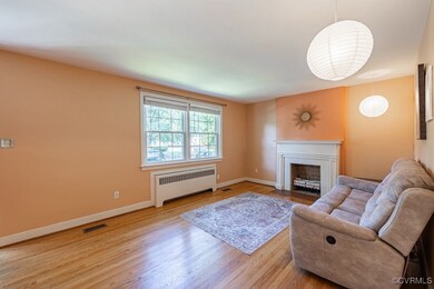 Living room featuring radiator and light wood-type