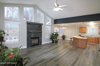 Living room with vaulted ceilings