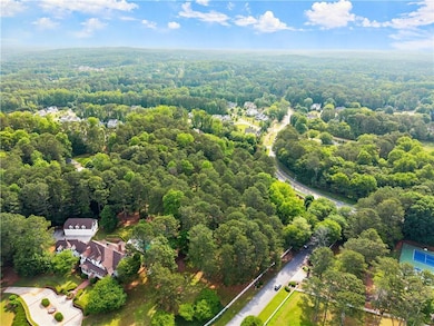 Aerial view of a heavily wooded area