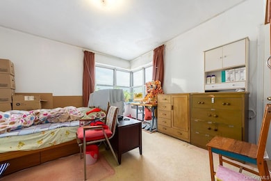 Bedroom with light carpet