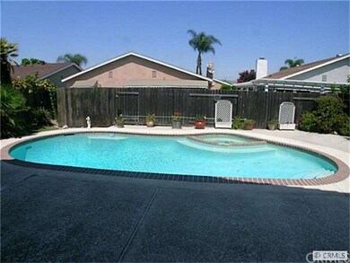 Large back yard with pool and spa