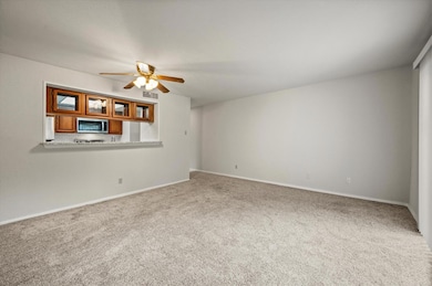 Spare room featuring carpet floors and ceiling fan