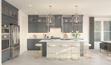 Kitchen with upper glass cabientry