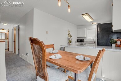 Dining room featuring new light fixture and new carpet