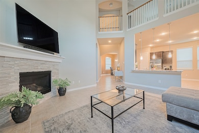 Family Room with high ceilings