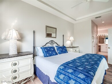 Bedroom featuring wood-type flooring, ceiling fan,